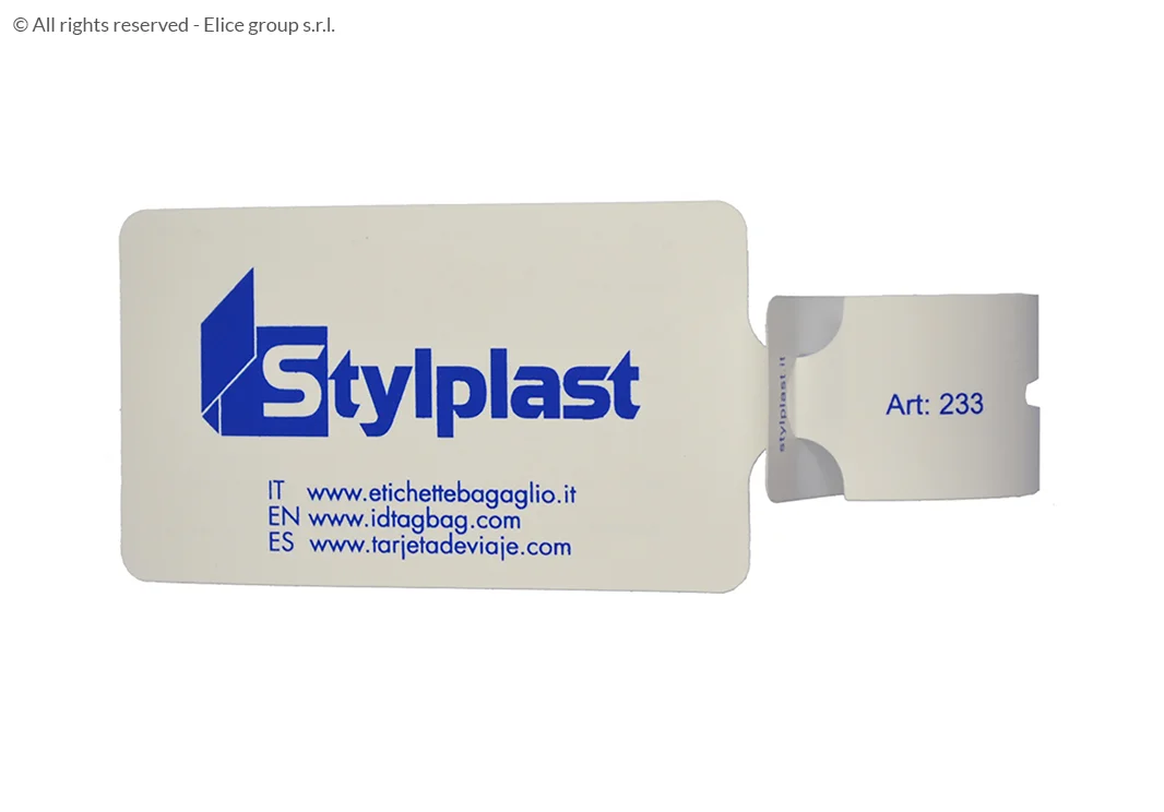 Etichetta bagaglio rettangolare stampata in digitale con chiusura a strozzo