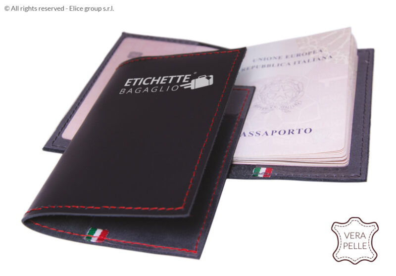 Copertina porta passaporto in vera pelle con due tasche