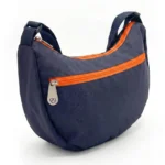 Borsa da donna promozionale a mezzaluna Art. CT15 blu con cerniere arancioni a contrasto