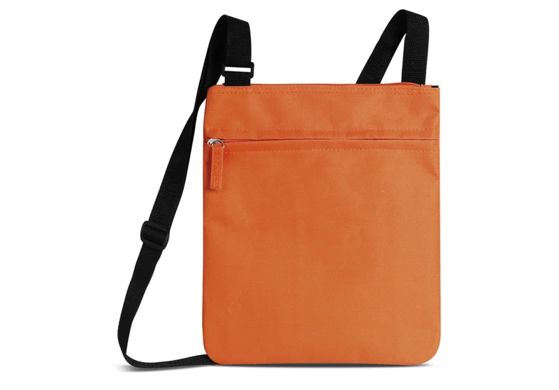 Borsa a tracolla portadocumenti arancione personalizzabile Art. ED15 in poliestere 600D con tasca frontale zip