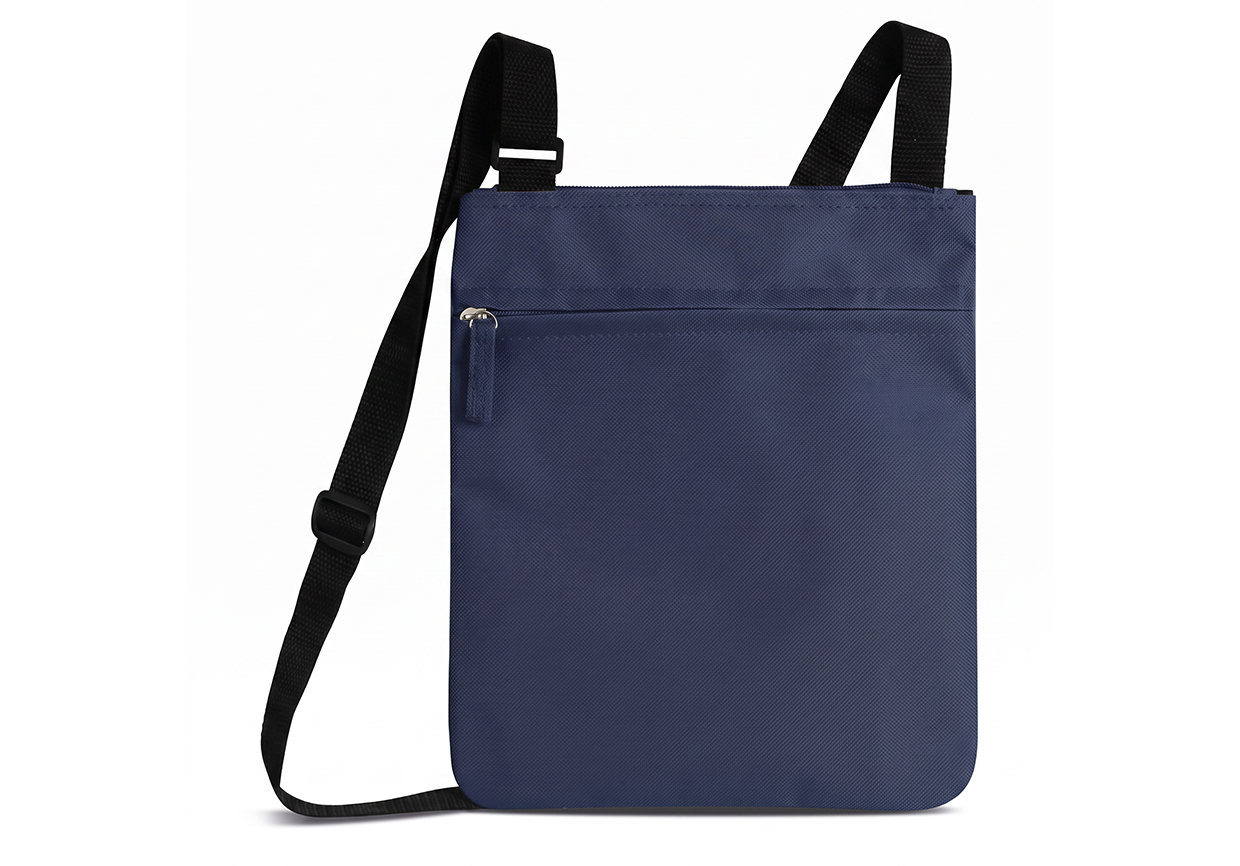 Borsa a tracolla portadocumenti blu navy personalizzabile Art. ED15 in poliestere 600D con tasca frontale zip