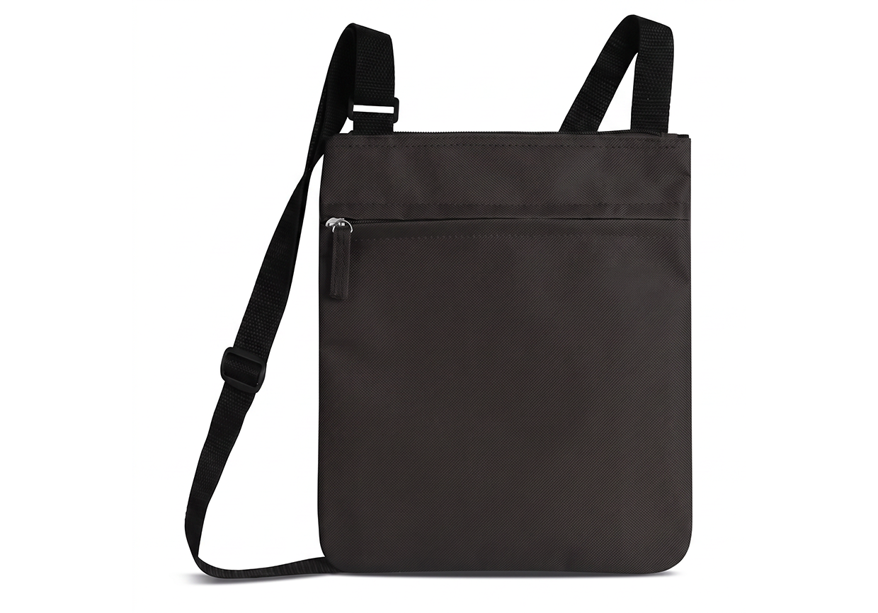 Borsa a tracolla portadocumenti nero personalizzabile Art. ED15 in poliestere 600D con tasca frontale zip