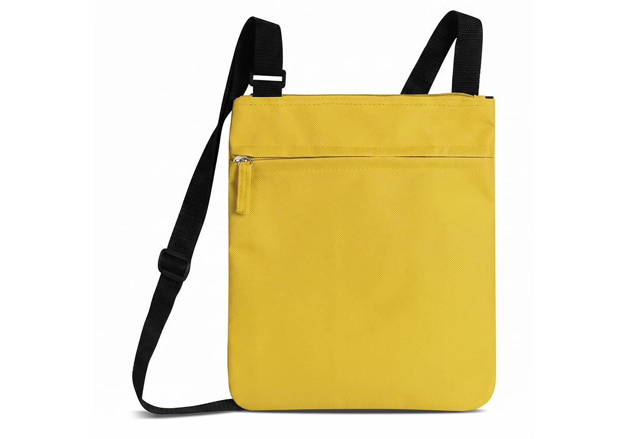 Borsa a tracolla portadocumenti giallo personalizzabile Art. ED15 in poliestere 600D con tasca frontale zip