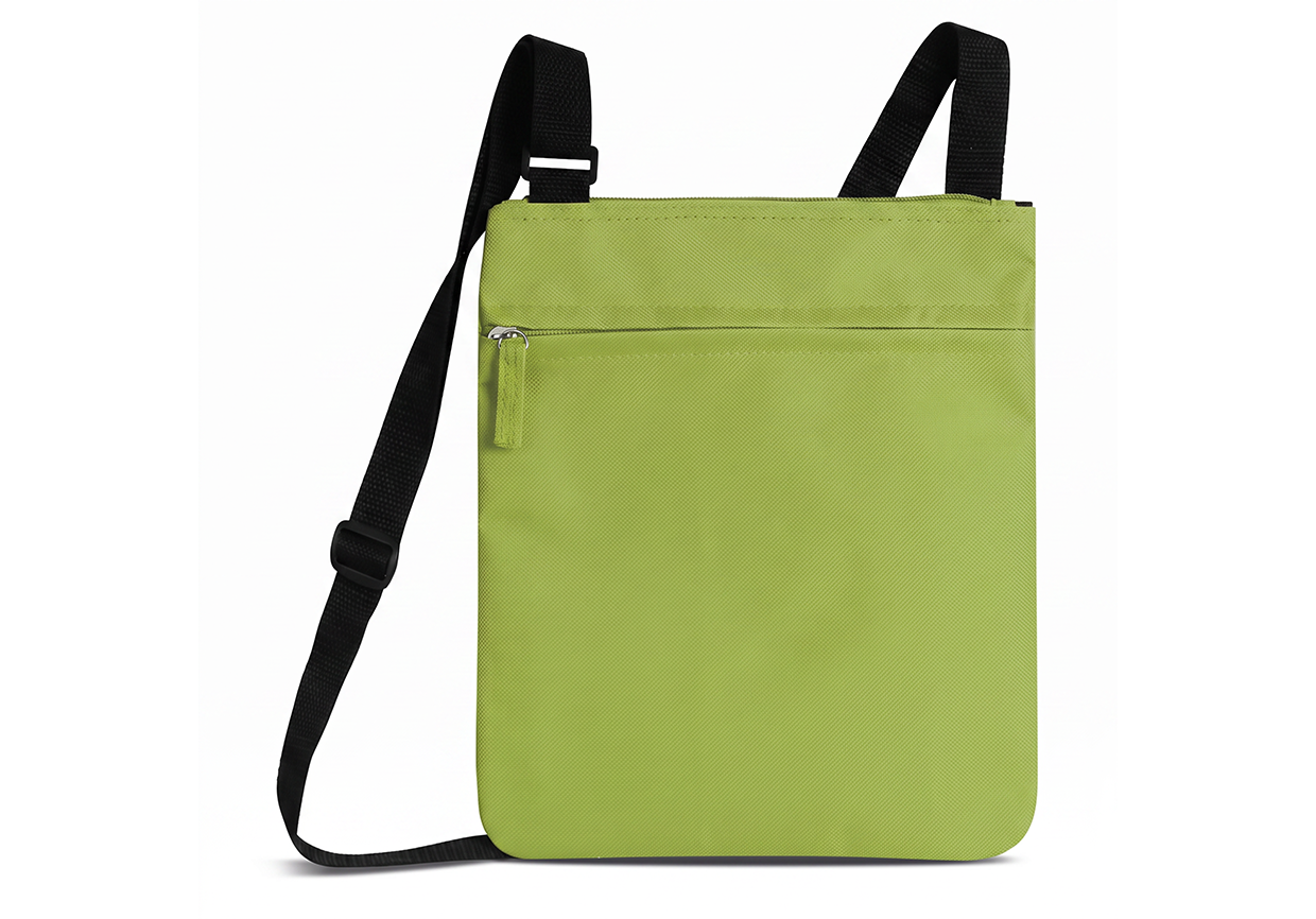 Borsa a tracolla portadocumenti verde personalizzabile Art. ED15 in poliestere 600D con tasca frontale zip