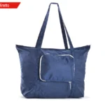 Borsa mare e shopping pieghevole blu navy Art. NF41 aperta con tasca frontale zip e manici lunghi a spalla